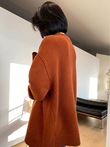 Getadme-Autumn and winter new round neck 100% pure cashmere sweater pullover women's thick loose knitting